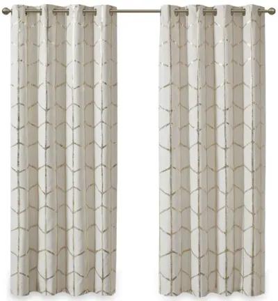 Intelligent Design Raina Ivory/Gold Total Blackout Metallic Print Grommet Top Curtain Panel