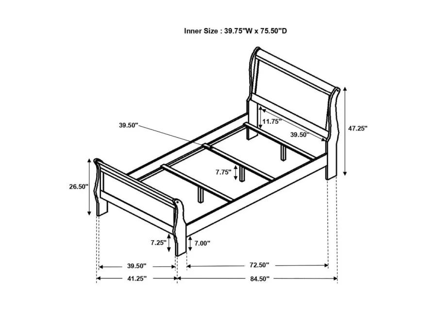 Louis Philippe Twin Panel Sleigh Bed Cappuccino