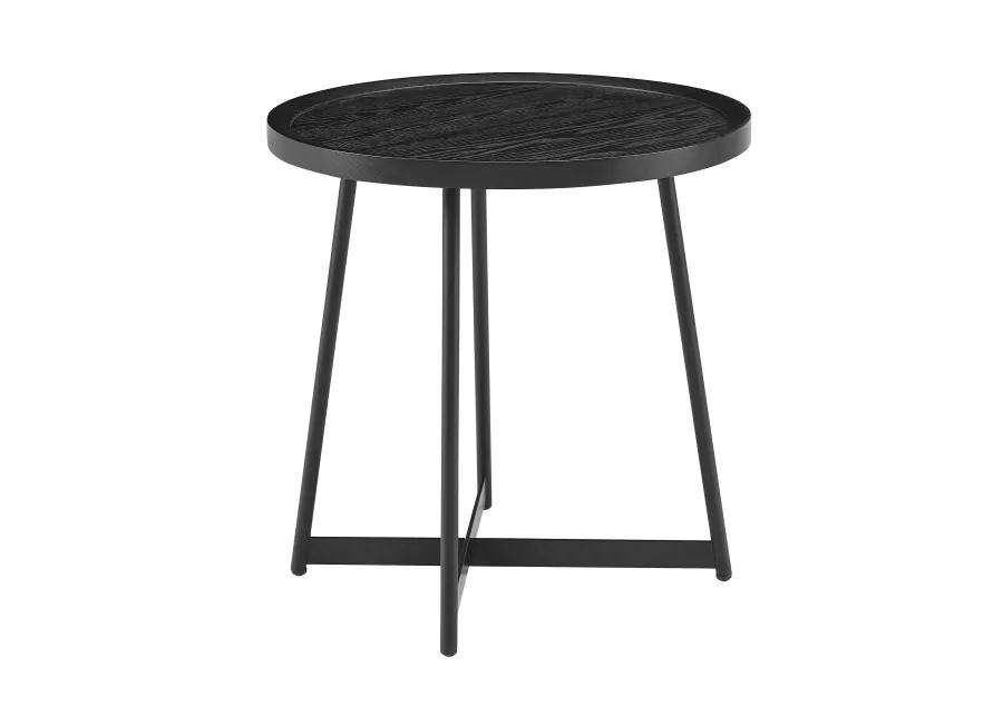 Niklaus 22" Round Side Table in Black Ash Wood and Black Base