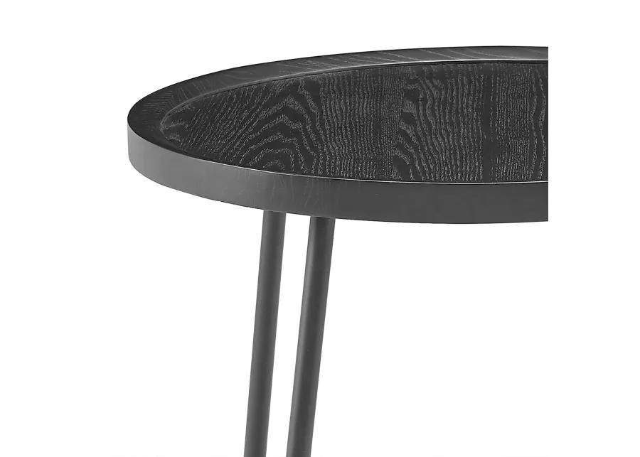 Niklaus 22" Round Side Table in Black Ash Wood and Black Base