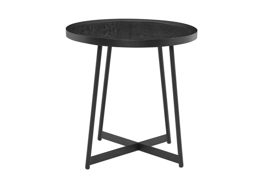 Niklaus 22" Round Side Table in Black Ash Wood and Black Base