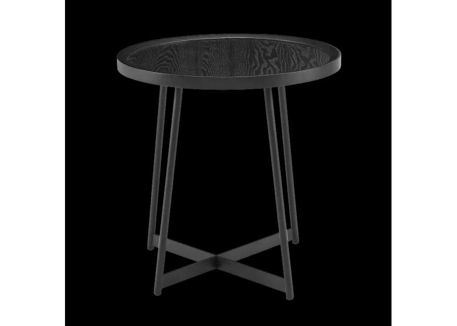 Niklaus 22" Round Side Table in Black Ash Wood and Black Base