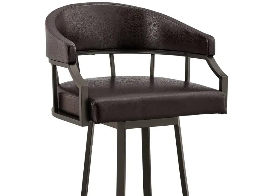 Palmdale 26" Swivel Brown Faux Leather and Java Brown Metal Bar Stool