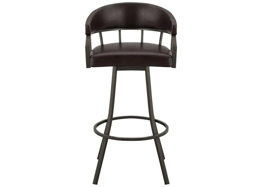 Palmdale 26" Swivel Brown Faux Leather and Java Brown Metal Bar Stool