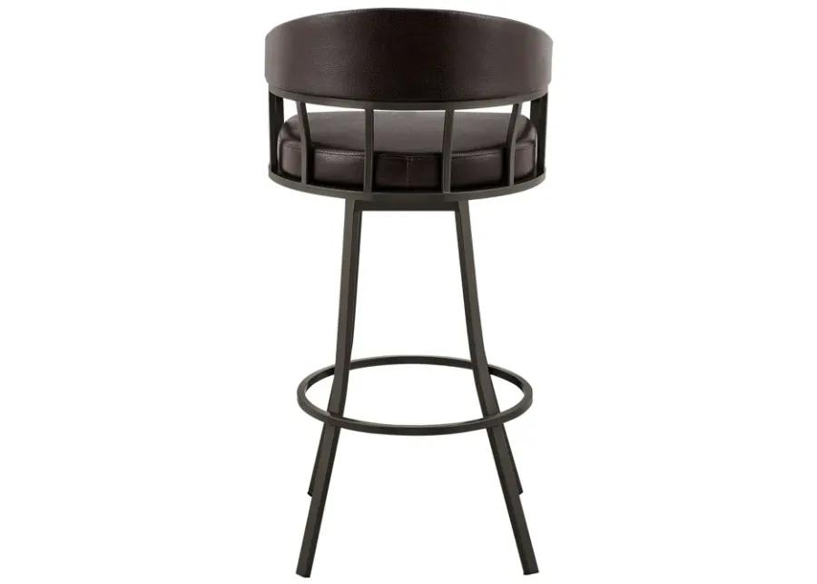 Palmdale 26" Swivel Brown Faux Leather and Java Brown Metal Bar Stool