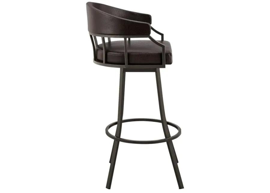 Palmdale 26" Swivel Brown Faux Leather and Java Brown Metal Bar Stool