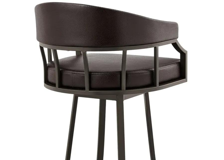 Palmdale 26" Swivel Brown Faux Leather and Java Brown Metal Bar Stool