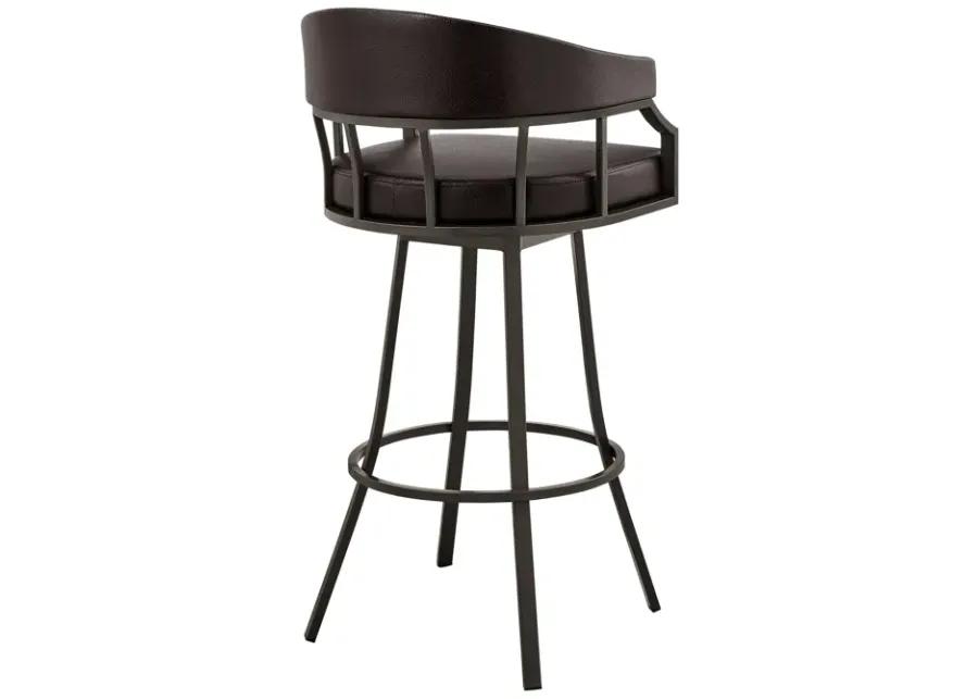 Palmdale 26" Swivel Brown Faux Leather and Java Brown Metal Bar Stool