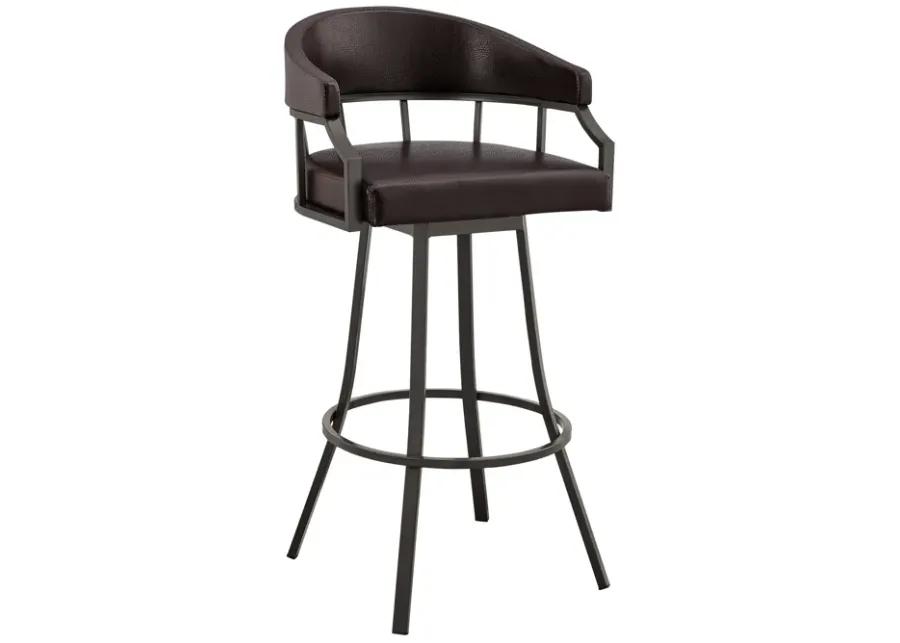 Palmdale 26" Swivel Brown Faux Leather and Java Brown Metal Bar Stool