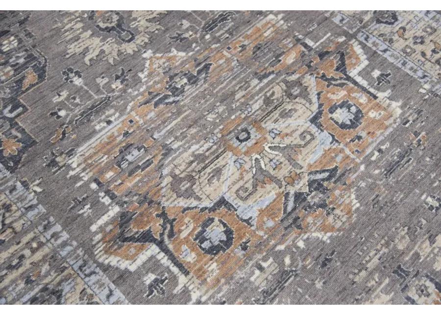 Gossamer Gray Medallion Distress 100% New Zealand Wool 2'6" x 10' Runner Rug