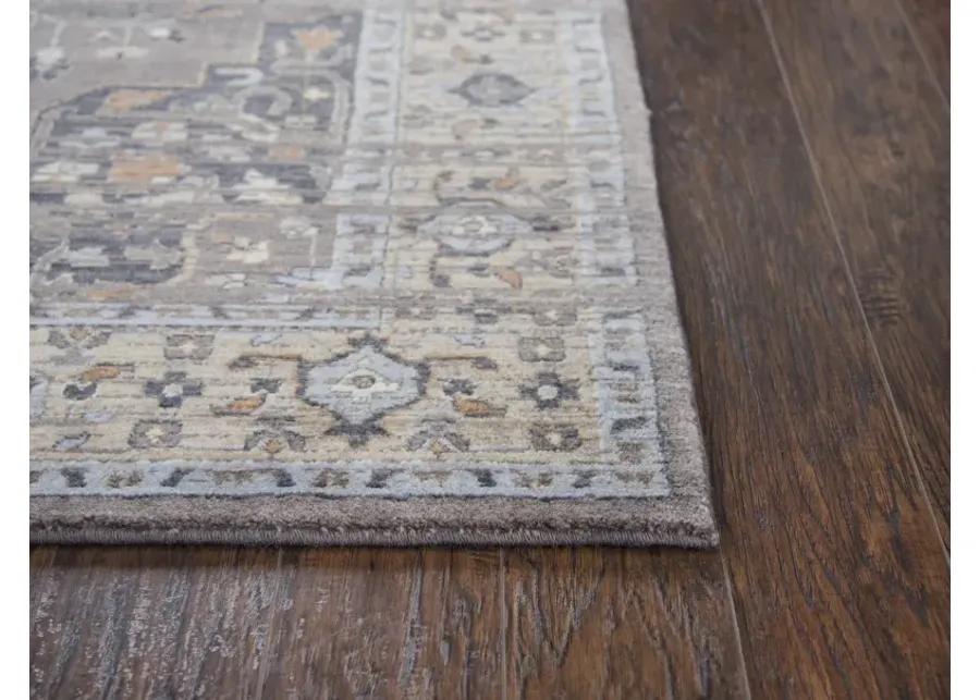 Gossamer Gray Medallion Distress 100% New Zealand Wool 2'6" x 10' Runner Rug