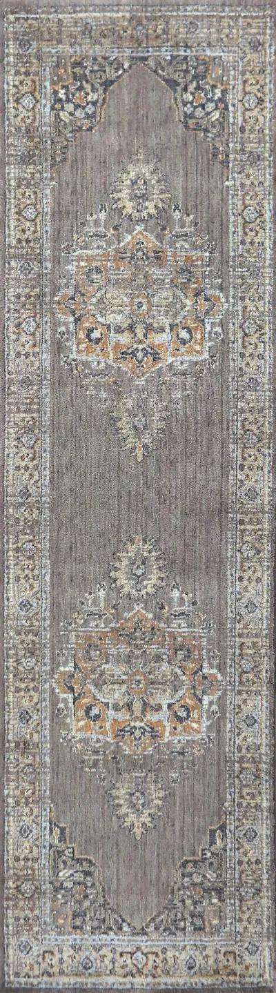 Gossamer Gray Medallion Distress 100% New Zealand Wool 2'6" x 10' Runner Rug