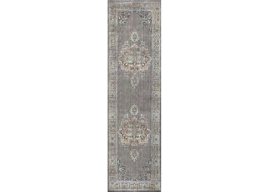 Gossamer Gray Medallion Distress 100% New Zealand Wool 2'6" x 10' Runner Rug