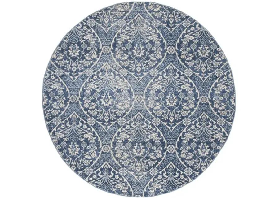 Brentwood 860 Navy / Light Grey 6'-7" X 6'-7" Round Round Powerloomed Rug