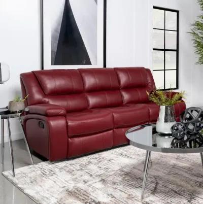 Camila Upholstered Motion Reclining Sofa Red Faux Leather