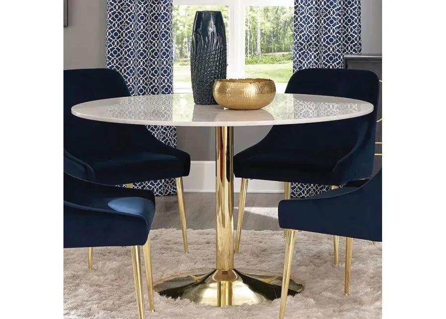 Kella Round Marble Top Dining Table White and Gold