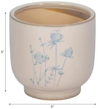 5" Blue Flowers Planter, Ivory/blue