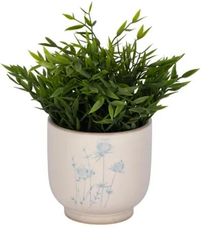 5" Blue Flowers Planter, Ivory/blue