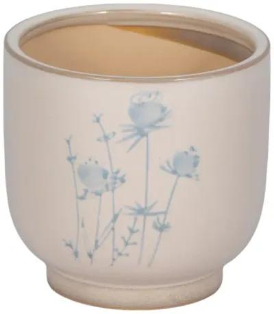 5" Blue Flowers Planter, Ivory/blue