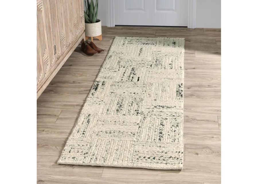 Sosa 2.6'x8' Wool Blend Handwoven Distressed Pattern Ivory Accent Rug