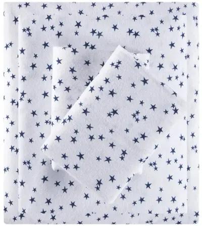 Intelligent Design Cozy Soft Blue Stars Cotton Flannel Printed Sheet Set