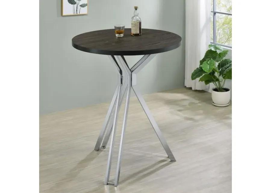 Edgerton Round Wood Top Bar Table Dark Oak and Chrome