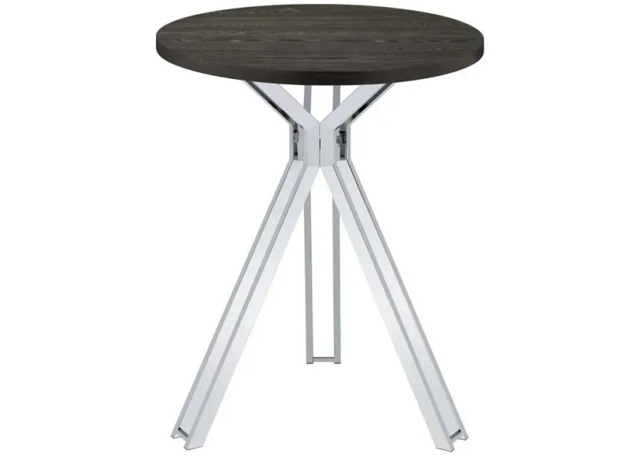 Edgerton Round Wood Top Bar Table Dark Oak and Chrome