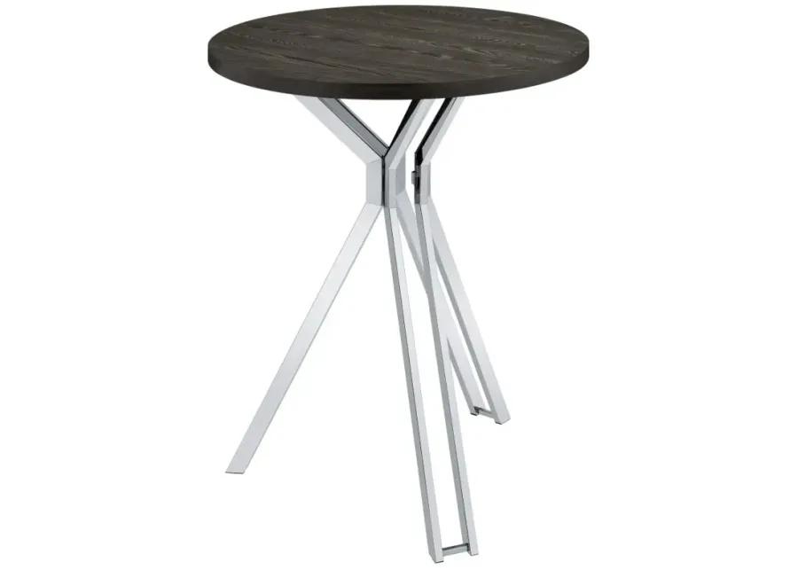 Edgerton Round Wood Top Bar Table Dark Oak and Chrome