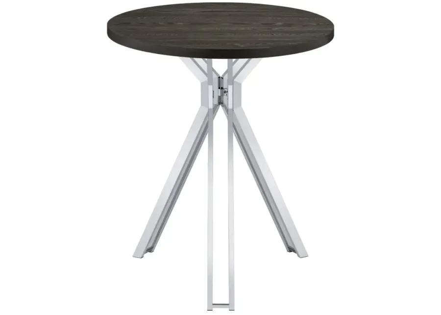 Edgerton Round Wood Top Bar Table Dark Oak and Chrome