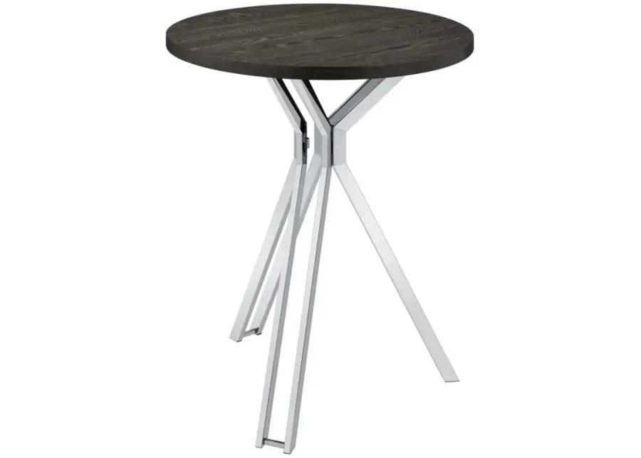 Edgerton Round Wood Top Bar Table Dark Oak and Chrome