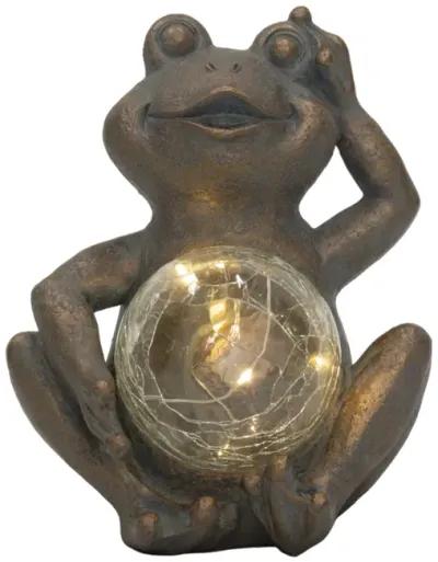 7" Frog With Solar Orb, Antique Copper