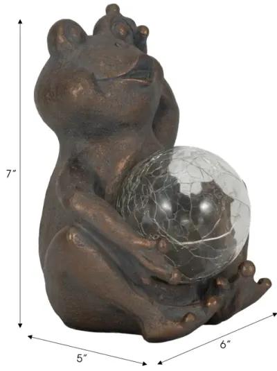 7" Frog With Solar Orb, Antique Copper