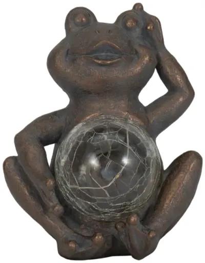 7" Frog With Solar Orb, Antique Copper