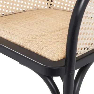 Elsy Armchair in Black with Natural Rattan Seat - Set of 1