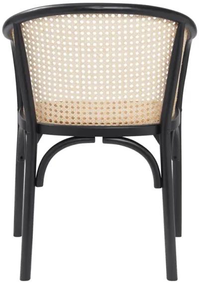 Elsy Armchair in Black with Natural Rattan Seat - Set of 1