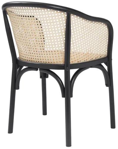 Elsy Armchair in Black with Natural Rattan Seat - Set of 1