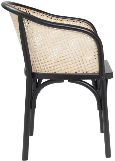 Elsy Armchair in Black with Natural Rattan Seat - Set of 1