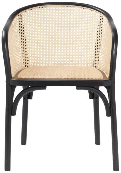 Elsy Armchair in Black with Natural Rattan Seat - Set of 1