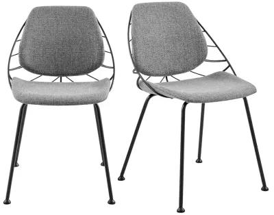 Linnea Side Chair in Light Gray Fabric with Matte Black Frame and Legs - Set of 2