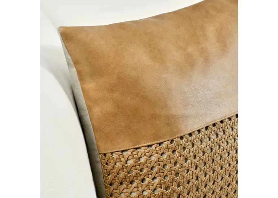 Toscano 18" Genuine Leather Throw Pilow, Chestnut Brown