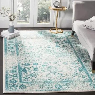 Adirondack Contemporary Ivory / Teal 2'-6" X 8' Powerloomed Rug