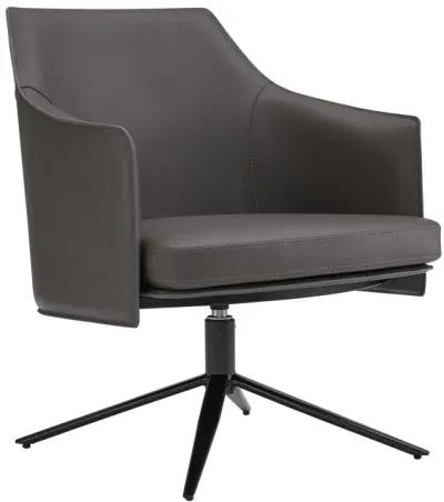 Signa Lounge Chair in Dark Gray Leatherette and Regenerated Leather with Black Steel Base