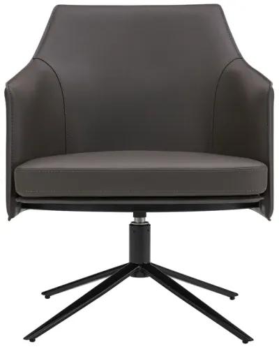 Signa Lounge Chair in Dark Gray Leatherette and Regenerated Leather with Black Steel Base