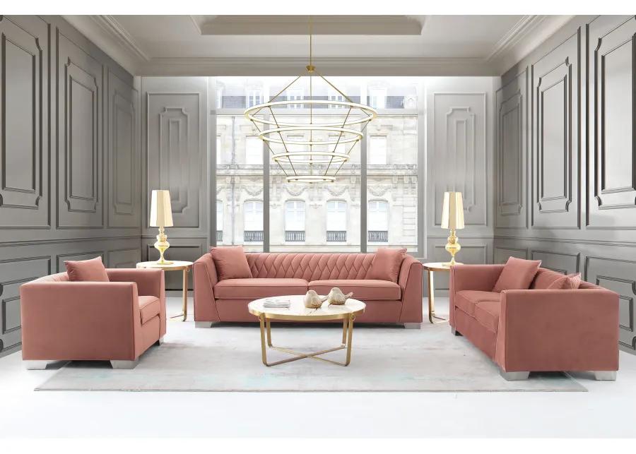 Cambridge Contemporary Sofa in Brushed Stainless Steel and Blush Velvet