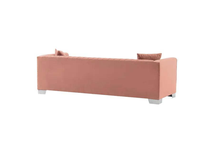 Cambridge Contemporary Sofa in Brushed Stainless Steel and Blush Velvet