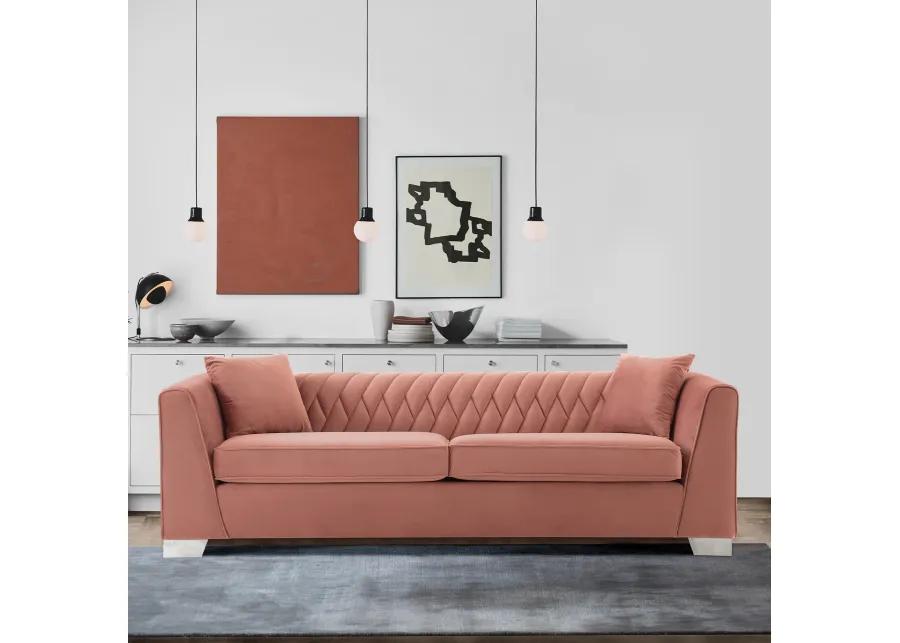 Cambridge Contemporary Sofa in Brushed Stainless Steel and Blush Velvet