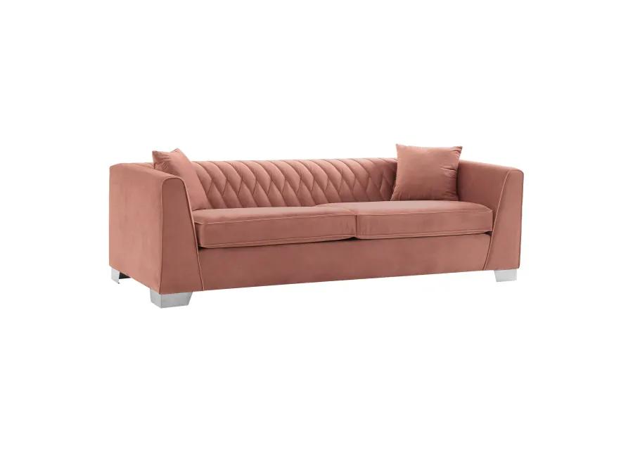 Cambridge Contemporary Sofa in Brushed Stainless Steel and Blush Velvet