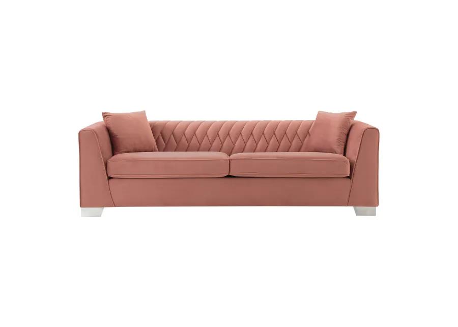 Cambridge Contemporary Sofa in Brushed Stainless Steel and Blush Velvet