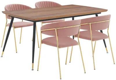 Messina and Nara Pink Velvet 5 Piece Rectangular Dining Set