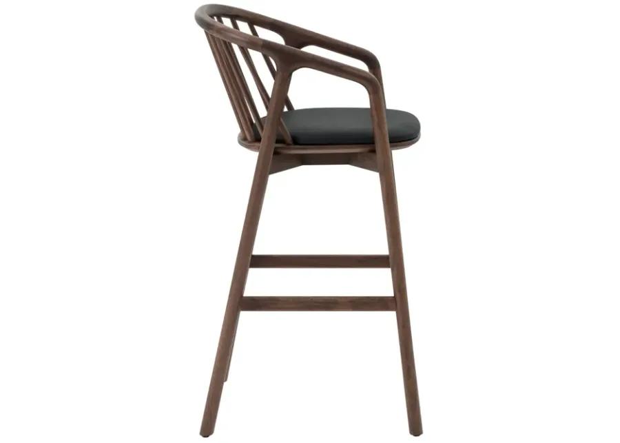 Echo Walnut Wood and Black Faux Leather Bar Stool